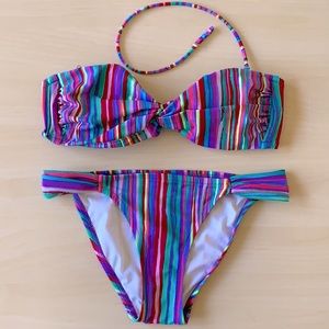 Victoria Secret Multi Color Stripe Bandeau Top Bikini Set
